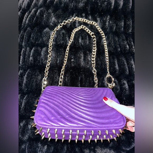 💜 RARE Henri Bendel Purple Quilted Leather Studded Evening Crossbody – Like New! - Picture 8 of 17